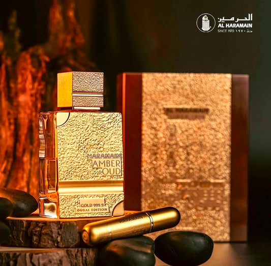 AL HARAMAIN AMBER OUD GOLD 999.9 DUBAI EDITION 2.5 OZ EXTRAIT DE PARFUM+ REFILLABLE ATOMISER